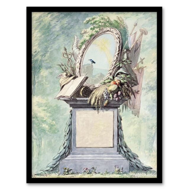 "18th Century Monument Design Watercolour Schouman Framed Wall Art Print 12X16"""