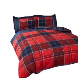 Argyle Design Tartan Polycotton Duvet Set With Pillowcase Red 1