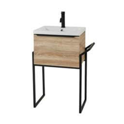 Bathroom 500mm Wall Mounted Drawer Unit, Ceramic Basin & Frame Sonoma Oak - (Central) - Brassware Not Included Brown Brown 1