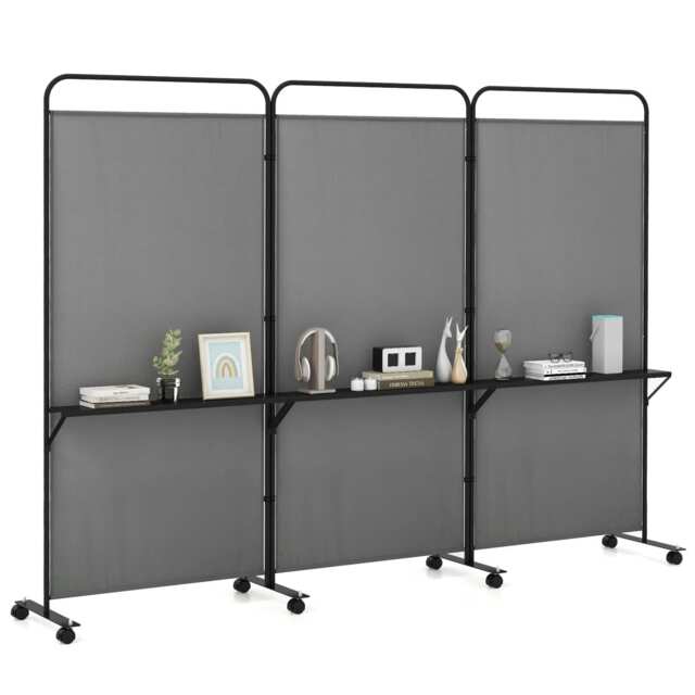 COSTWAY 3-Panel Folding Room Divider Privacy Screen Grey Grey
