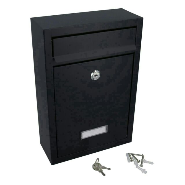 Black Modern Style Letter Post Mail Box Metal Wall Door Gate House Lockable Black