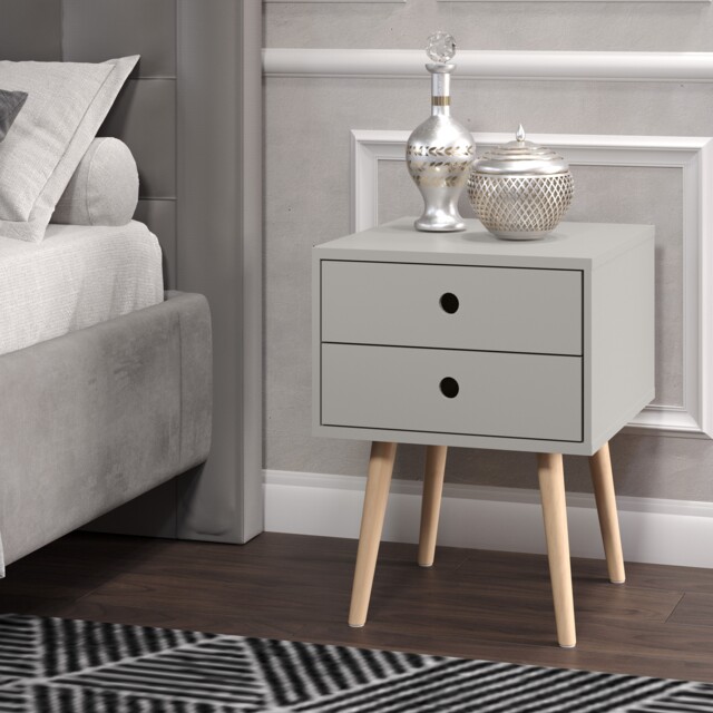 Options Scandia 2 Drawer Nightstand - Stylish Two Tone Bedside Table for Small Spaces Grey Grey 1
