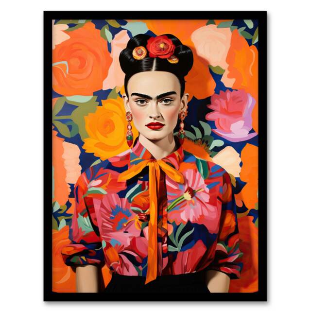 Fierce Frida Woman Vibrant Home Decor Black Framed Wall Art Print A4