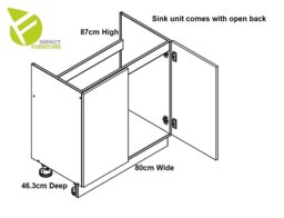 Kitchen Under Sink Cabinet Cupboard 800mm Sink Unit White Gloss with Single Bowl Steel Sink Reversible - Ella