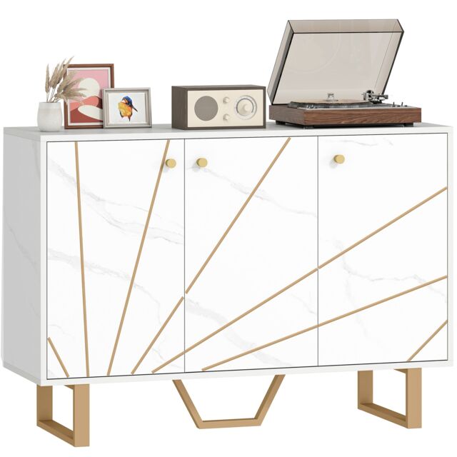HOMCOM Sideboard Storage Cupboard with Metal Legs for Living Room, White White
