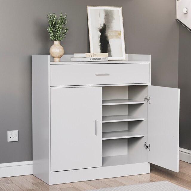 Vida Designs Dalby 2 Door 1 Drawer Shoe Cabinet Shoe Rack Storage Cupboard, White