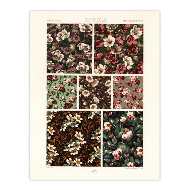 "Pink Green Floral Patterns Racinet Vintage Wall Art Poster Print 12X16"""