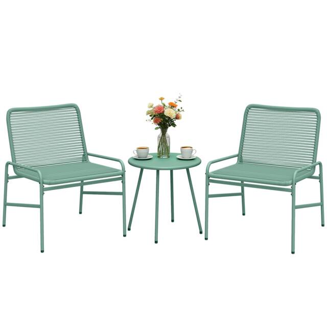 Outsunny Rattan Bistro Set with 2 Chairs & Round Table for Patio Green Green 58 x 67 x 75 cm (chair), 46 x 46 x 46 cm (table)