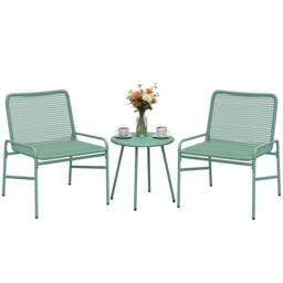 Outsunny Rattan Bistro Set with 2 Chairs & Round Table for Patio Green Green 58 x 67 x 75 cm (chair), 46 x 46 x 46 cm (table)