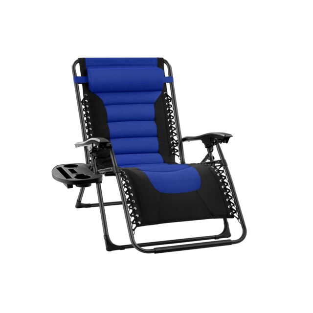 Groundlevel 1x Luxury Gravity Garden Adjustable Sun Lounger Relaxer Chair Blue Blue