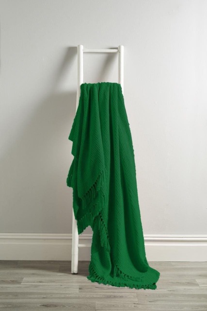 Lisbon Pure Cotton Honeycomb Throw in Emerald Green, 178 x 254cm