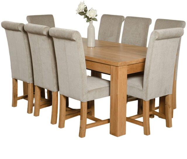 Dakota 182 x 92cm Oak Large Dining Table and 8 Washington Fabric Chairs Grey Grey