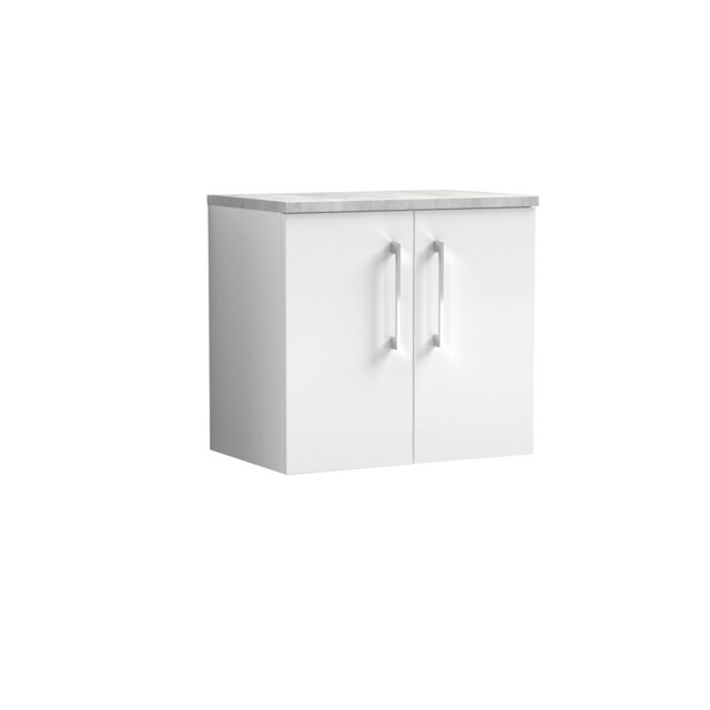Balterley Level Wall Hung 2 Door Vanity Unit with Laminate Worktop for Compact Contemporary Bathroom Storage White Gloss White
