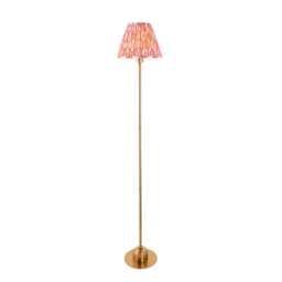 Burley Rechargeable Brushed Aged Brass Plate Floor Lamp with Coral Pink Fabric Ikat Shade 25cm Integrated LED