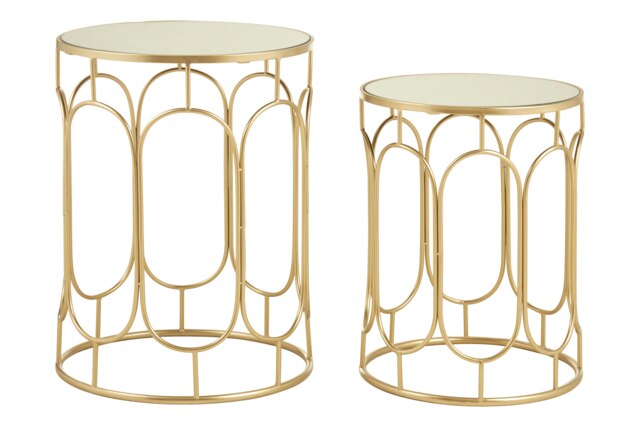 Set Of 2 Champagne Metal Side Tables,Nestable Metallic Bedside Table,Contemporary Small Tables,Accent Tables Gold