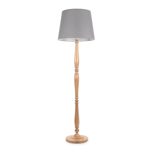 ValueLights Victoria Light Wood Floor Lamp Grey Taper Shade Brown Grey