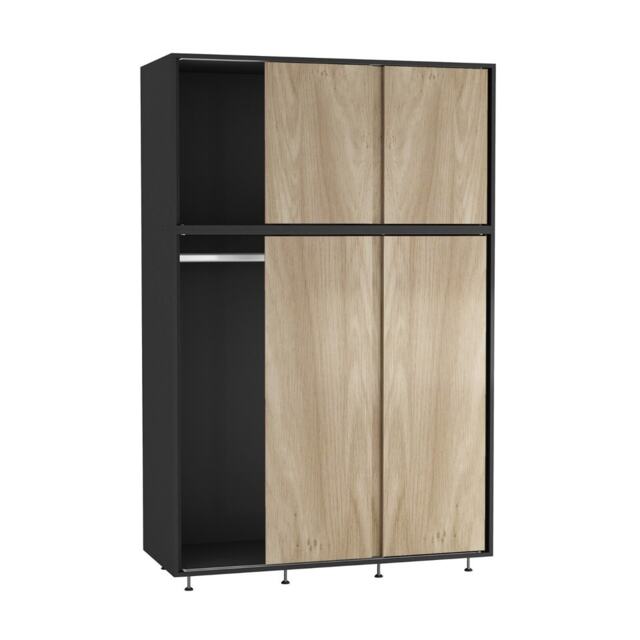 URBNLIVING 6 Sliding Doors Wardrobe Multi Black Carcass + Oak Doors 1