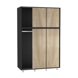 URBNLIVING 6 Sliding Doors Wardrobe Multi Black Carcass + Oak Doors 1