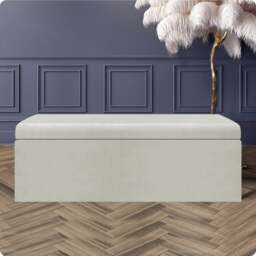 90cm Large Plain Safar Storage Ottoman Box, Cream Plush Velvet Upholstered Deep Storage Ottoman End of Bed Bench