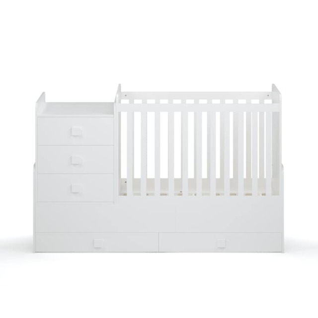 Kudl - 1200 Combi 4 in 1 Children's Cot Bed - MDF/Wood - L173.5 x W65.5 x H109 cm - White