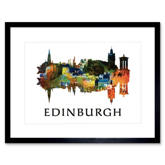 "Edinburgh Cityscape Symmetry Home Decor 12x16"" Framed Wall Art Print"