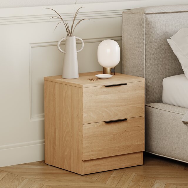 Vida Designs Trega 2 Drawer Bedside Chest Bedroom Storage Unit, (H) 41cm x (W) 39cm x (D) 28cm, Pine