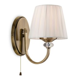 Langham 1 Light Single Indoor Wall Light (Switched) Antique Brass, Pleated Cream Shade, E14