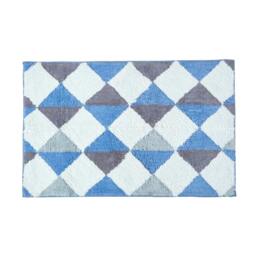Homescapes Harlequin Pattern Blue and White Cotton Bath Mat Blue 50 x 80 cm
