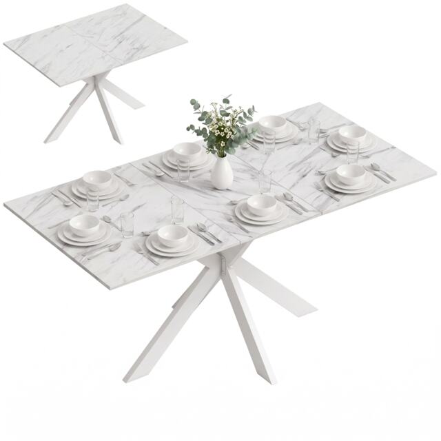 HOMCOM Extendable Dining Table for 4-8 People, Marble Effect