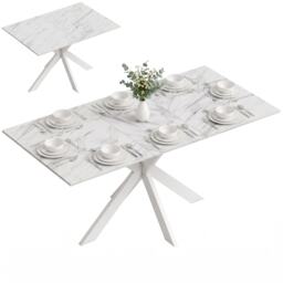 HOMCOM Extendable Dining Table for 4-8 People, Marble Effect