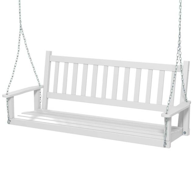 COSTWAY Porch Hanging Swing Chair Garden Swing Bench White White