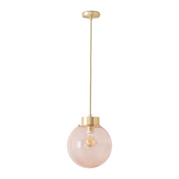 ValueLights Frenchie Pink Glass Globe Brushed Gold Capped Ceiling Pendant Light Gold