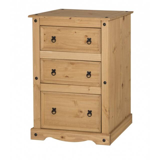 Mercers Furniture Corona 3 Drawer Wide Chest Of Drawers Solid Wood Pine Wooden Bedroom with Mexican Styling