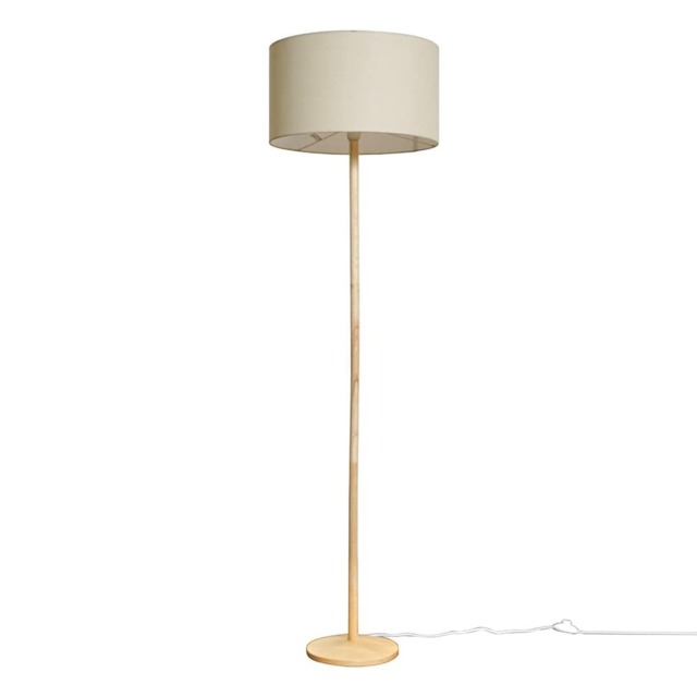 ValueLights Single Stem Natural Light Wood Floor Lamp With Cream Shade