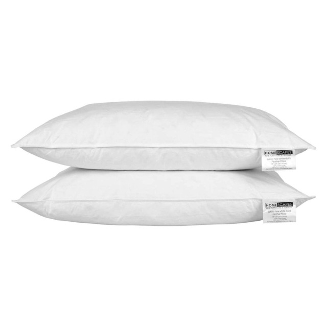 "Homescapes White Duck Feather Pillow Pair White 48cm x 74cm (19"" x 29"")"