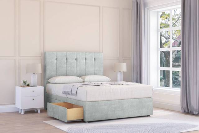 "Sloomy Highbury Silver Naples Divan Bed With Mattress No Drawers With 26"" Strutted Headboard 6' Super King Silver Silver Super King 1"