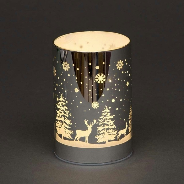 13cm Christmas Decorated Vase Table Forest Scene Silver