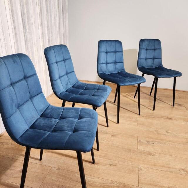 Dining Chairs Set Of 4 Blue Tufted Chairs Velvet Chairs, Soft Padded Seat Living Room Chairs , Kitchen Chairs ,Dining Room Livin