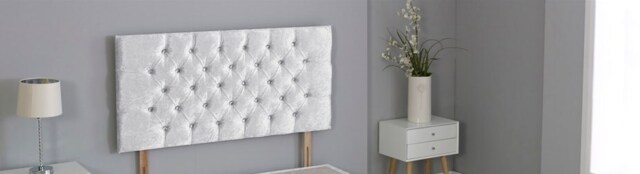 "White Crush Velvet Chesterfield Crystal Button Headboard White 4FT Small Double 26""inch Headboard"