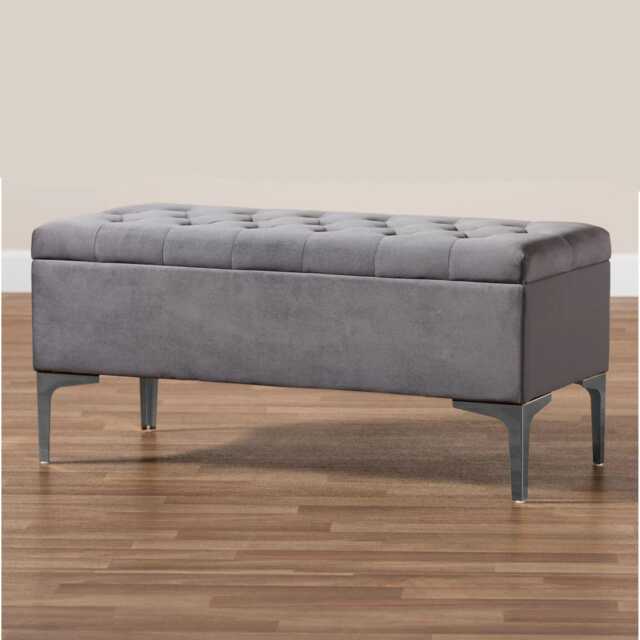 Modena Storage Ottoman Bench, Ottoman Footstool with Legs, 137cm Plush Velvet Upholstered End of Bed Bench, Grey
