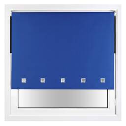 FURNISHED Blackout Roller Blinds with Chrome Square Eyelets and Metal Fittings Blue Blue (W) 60cm x (L) 165cm