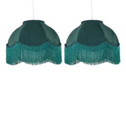 Set of 2 Fringe - Dark Green Velvet Fringed Pendant or Lamp Shades