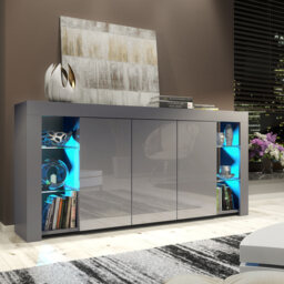 Sideboard TV Unit Display Cabinet Storage Cabinet Grey High Gloss LED 164cm