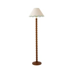 ValueLights Bobble Walnut Floor Lamp Green Trim Scallop Shade Brown Green