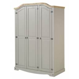Mercers Furniture Corona Grey Wax 3 Door Arch Top Wardrobe Triple Robe Solid Wood Pine Wooden Bedroom Rustic Mexican Styling