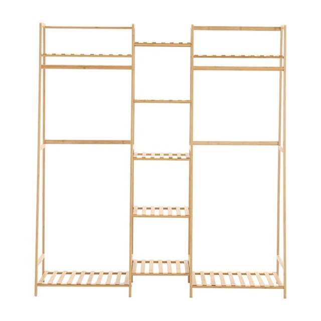 Living and Home Bamboo Clothing Rack with 5 Tier Storage Shelves