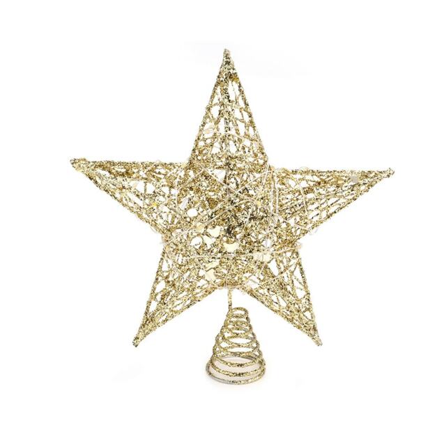 Living and Home Decorative Star Sequins Christmas Tree Topper with LED Lights,Gold-25*28cm