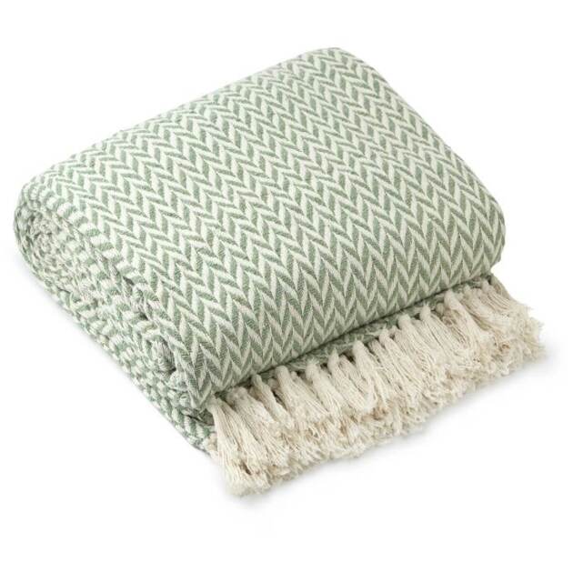 "Chevron Collection Recycled Cotton Throw in Pistachio (70"" x 100"") Green Green"