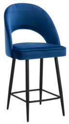 Chelsea Velvet Bar Stool, Fixed Black Legs & Footrest, Padded Seat – Blue