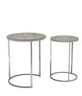 2Pc Round Nesting Stackable Sofa Side Bedside End Table Set Wood Top Metal Legs Multi Black Marble Top with Chrome Legs